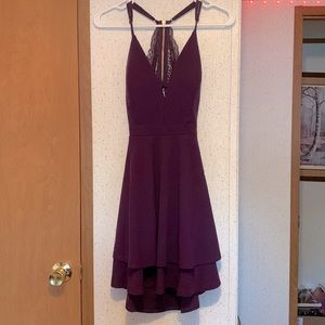 Purple homecoming dress, open back with design, bra pads